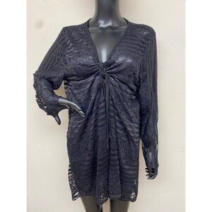 Coin 1804 Women's Navy Lace Tie Front Duster Long sleeve Knit Top Size 2X NWT